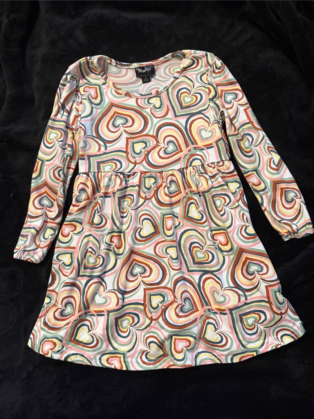 Heart-Print Long Sleeve Dress for Girls - Multi Color